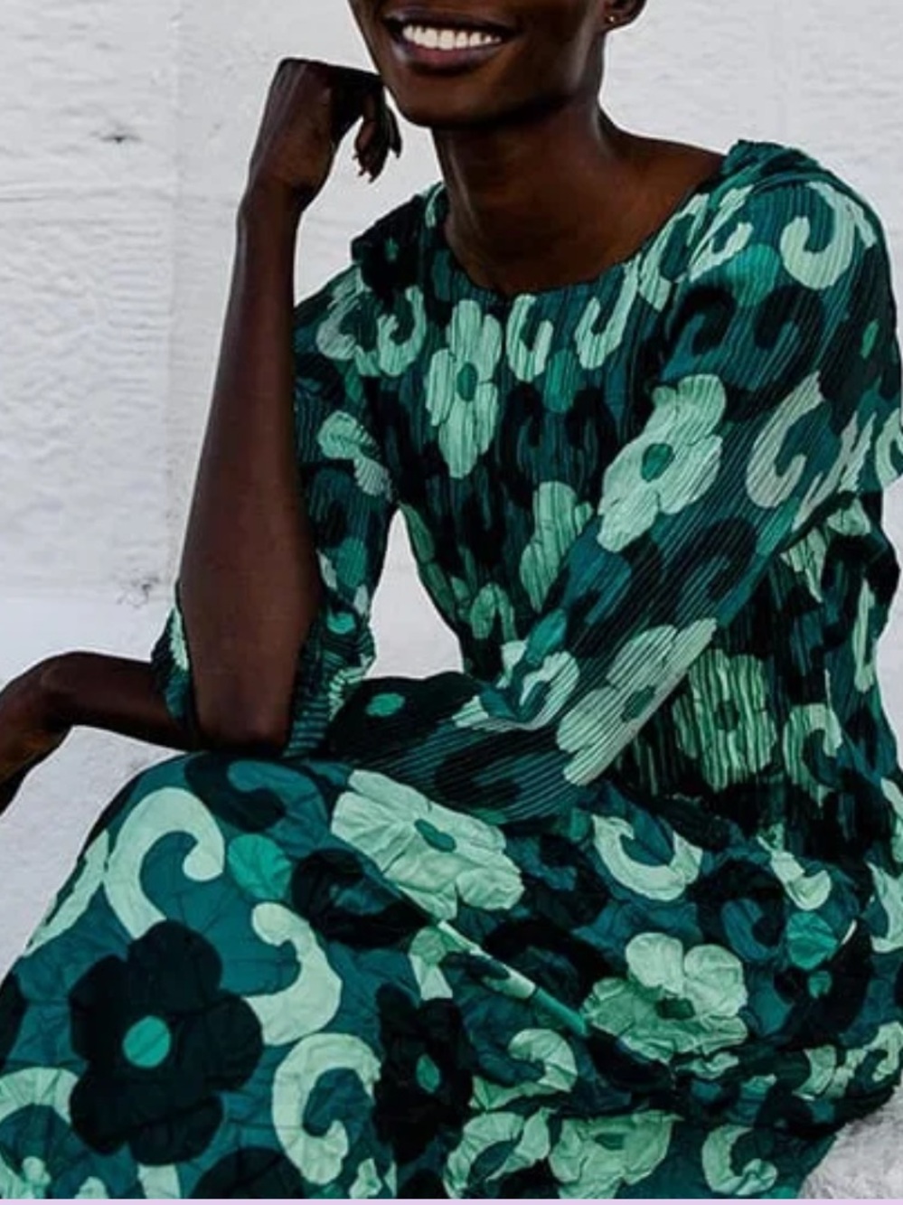 Alquema 3/4 Sleeve Smash Pocket Dress Ceramic Dreams Midi Floral Crinkle Pleated